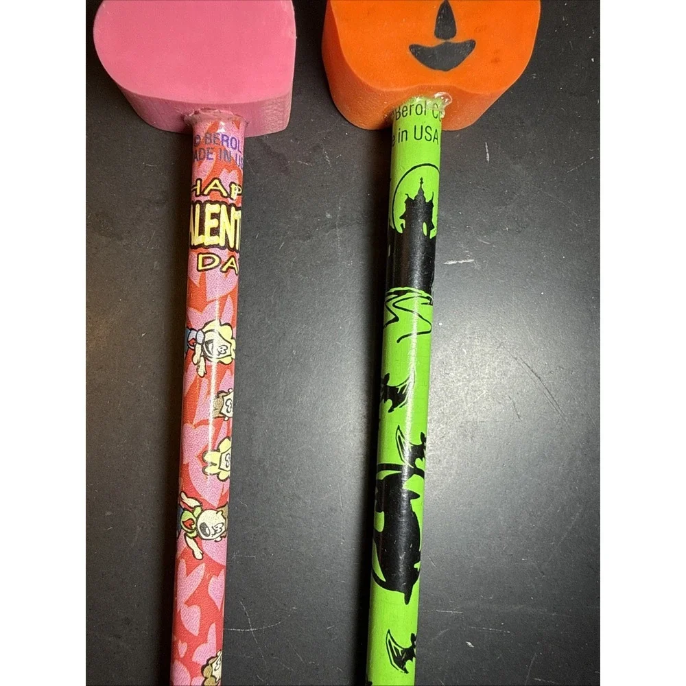 Vintage Berol Holiday‎ Pencils 1990's Pumpkin Heart Halloween Valentine's Day